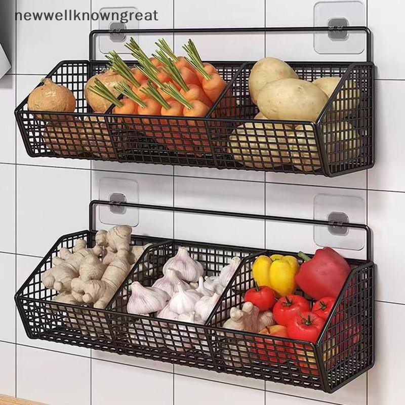 ใหม่wellknowngreat ห้องครัวติดผนังชั้นเก็บหัวหอมขิงกระเทียมเครื่องปรุงรสเครื่องเทศชั้นวางผนัง Punch-ฟรีผักผลไม้ท่อระบายน้ําตะกร้า CAD