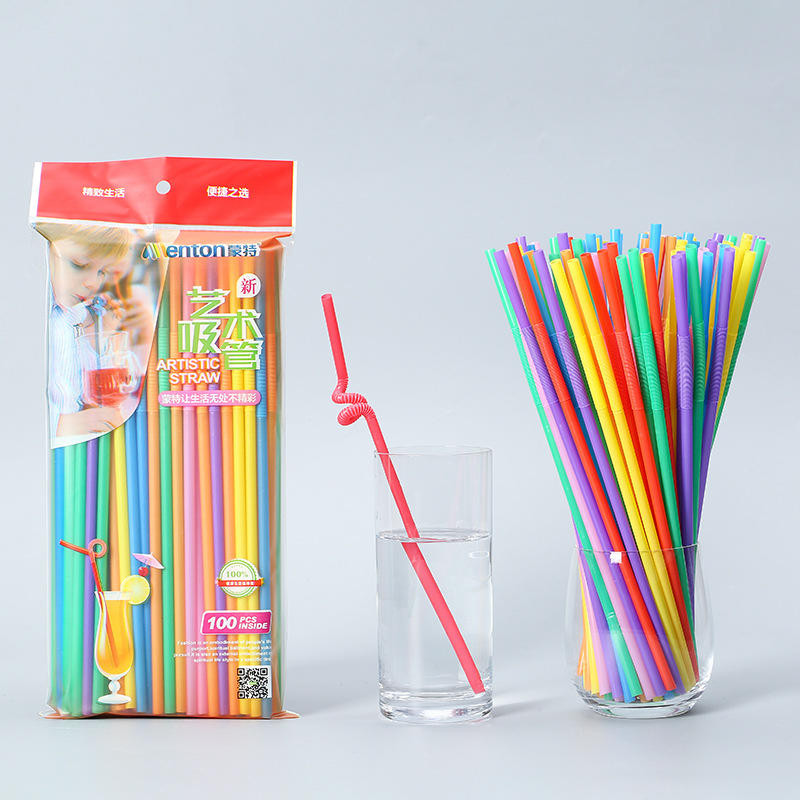 หลอดดูดสีแบบใช้แล้วทิ้งเด็กสร้างสรรค์รูปร่างเครื่องดื่มทำด้วยมือหลอด 100 ชิ้น / แพ็ค