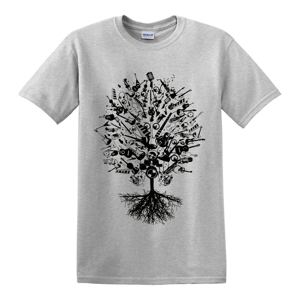 Tree Of Music เสื้อยืด Tribal Tree Of Life Oak King Air Guitar Note ฐานโลหะ