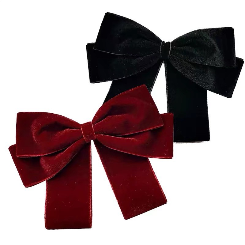 Retro Velvet Bow Spring Clip กิ๊บติดผมหญิง