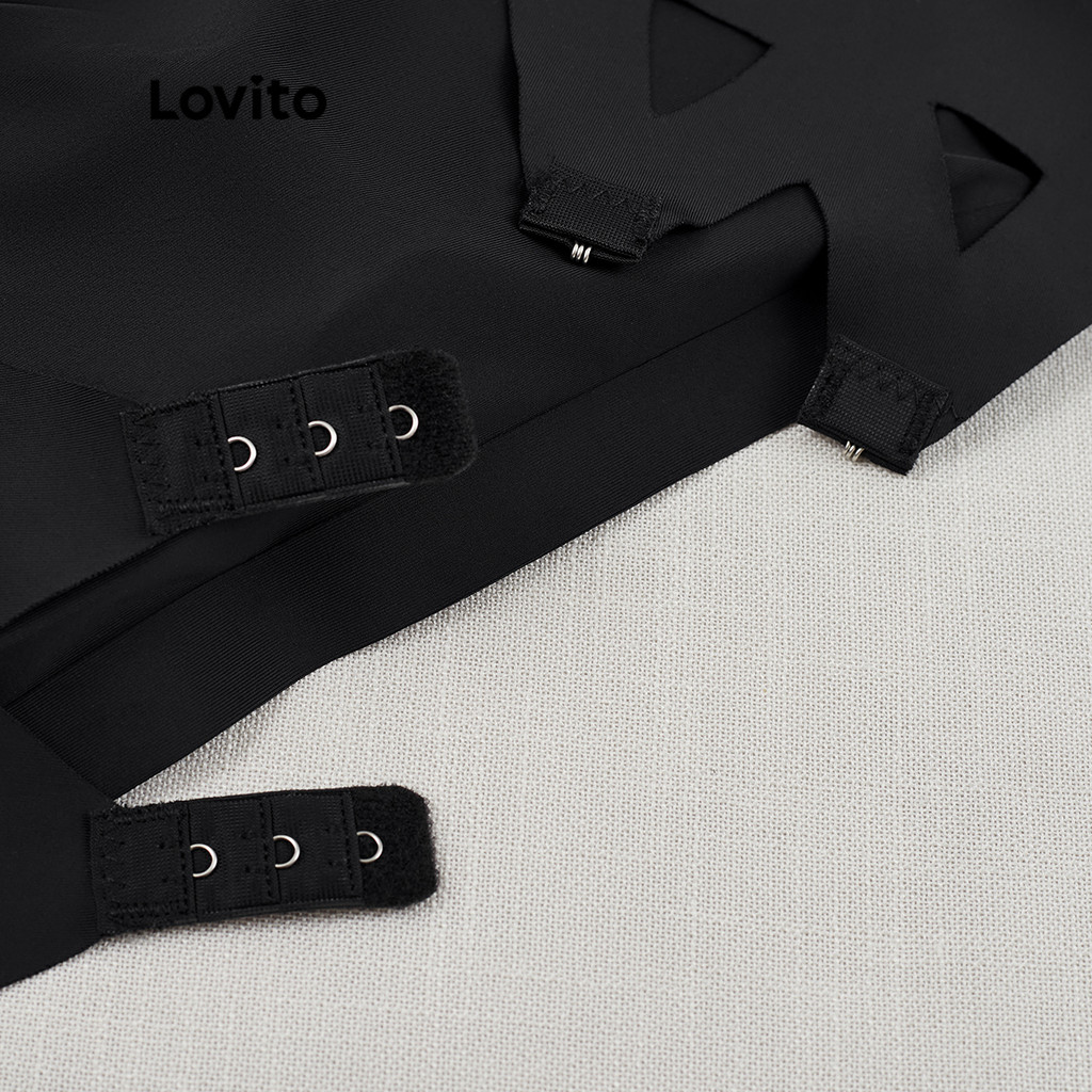 Lovito บราเกาะอก ไร้รอยต่อ เรียบหรู พร้อมแผ่นถอดออกได้ L26AD120 (สีแอปริคอท/ขาว/ดํา)