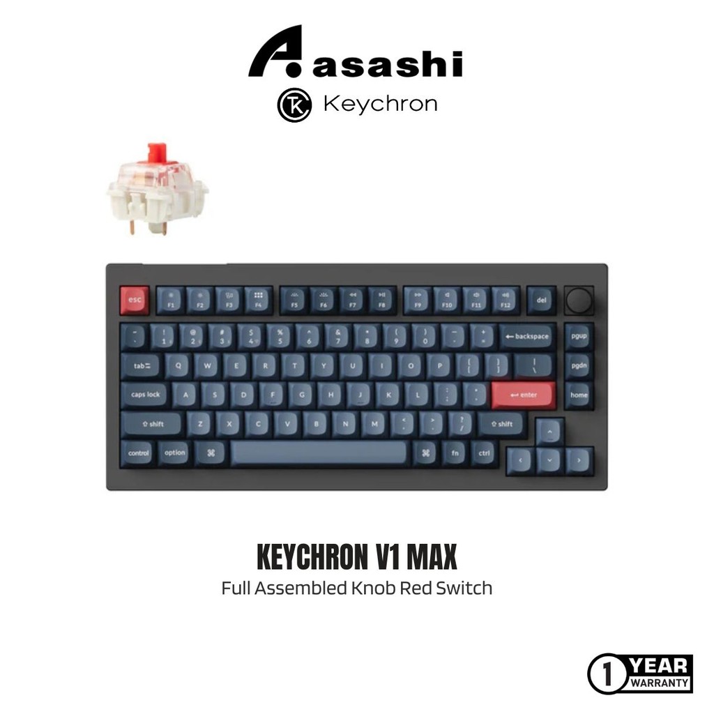 Keychron V1 Max ANSI 75% เค้าโครง 84Key ปุ่มประกอบเต็ม RGB Hot-Swap BT/2.4GHz/โปรไฟล์ปกติแบบมีสาย QM