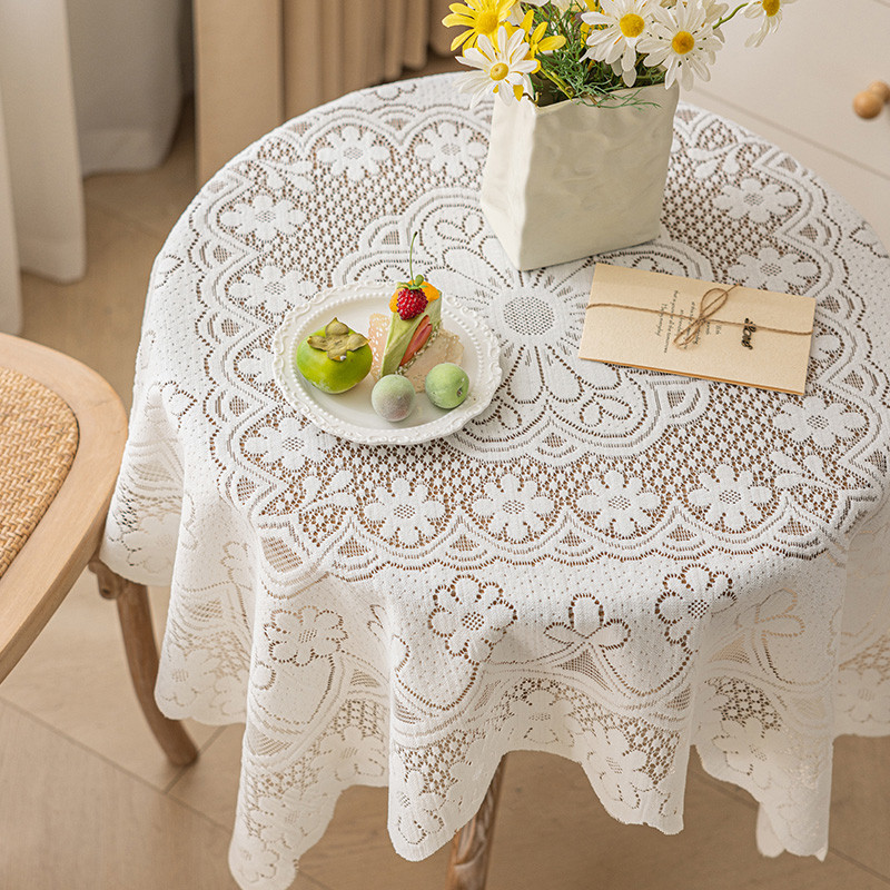 ผ้าปูโต๊ะลูกไม้สีขาวย้อนยุคในครัวเรือนกันฝุ่นโต๊ะรับประทานอาหารผ้าโต๊ะข้างเตียงตกแต่ง - รูปที่ 6