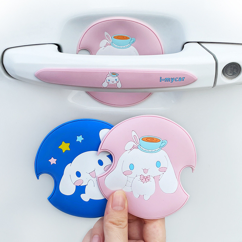 SANRIO 8ชิ้น รถประตูชามสติกเกอร์,มือจับประตูสติกเกอร์ป้องกันรอยขีดข่วน, ซานริโอ ทํานอง ชาม น่ารักการ์ตูนรถประตูชามป้องกันรอยขีดข่วนสติกเกอ