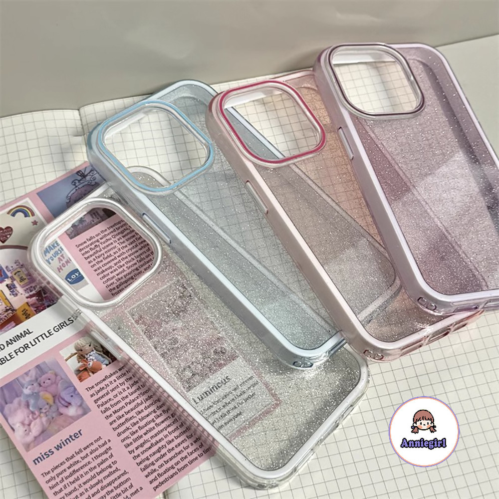 Ins Glitter เงาโปร่งใสเคสโทรศัพท์สําหรับ IPhone 11 17 16 14 15 Pro Max Air 16 PLUS 12 13 ProMax กรอบหนากันกระแทก IMD โทรศัพท์ปกหลัง