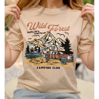 (พร้อมส่ง)เสื้อยืด WILD FOREST งานสกรีน (มี 5 สี ดำ ขาว ครีม แดง กรม)- ผ้าคอตตอน