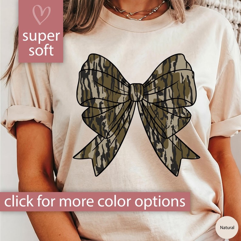 Camo Shirt for Women, Camo Coquette Bow T Shirt Gift for Her, Cute Camo Tshirt, Duck Hunting Old Sch