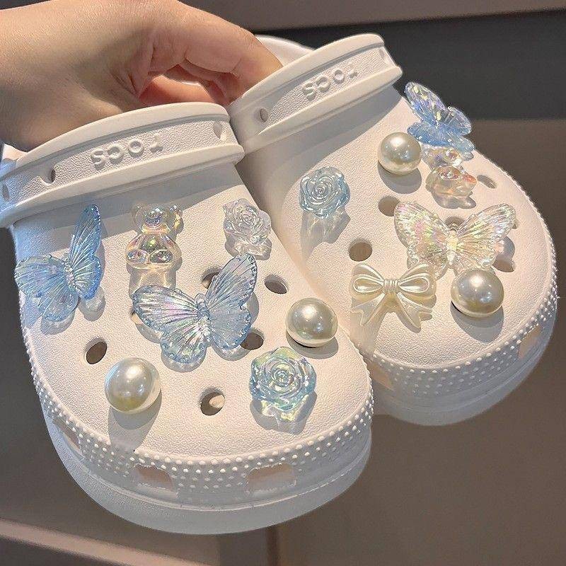 Iced camellia Bear Shoe Charms Set Premium Sparkle Jibz Croc Girl Childrens Shoe Flower Decorative