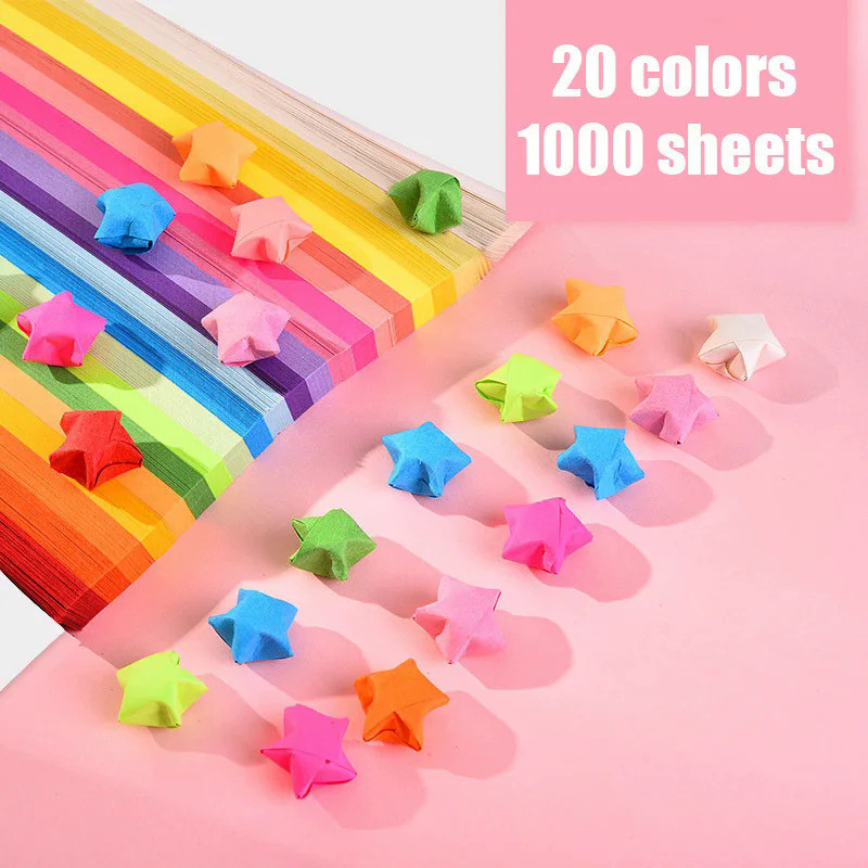 1000 Sheets Colorful Origami Stars Paper Strips Lucky Star 20 Colors Folding Paper Material for Chil