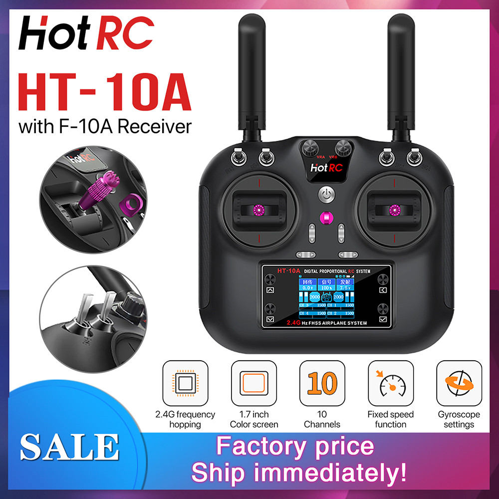 Hotrc HT-10A เครื่องส่งสัญญาณ RC 10CH พร้อมตัวรับสัญญาณสําหรับเครื่องบินรุ่น RC เรือรถ Drones