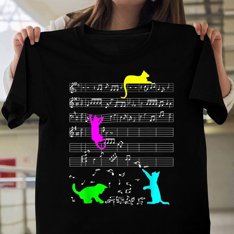 Cute Cat Kitty Music Notes Colorful Musician Clef T-Shirt - Cat Lover Gift, Funny Cat Shirt, Summer 