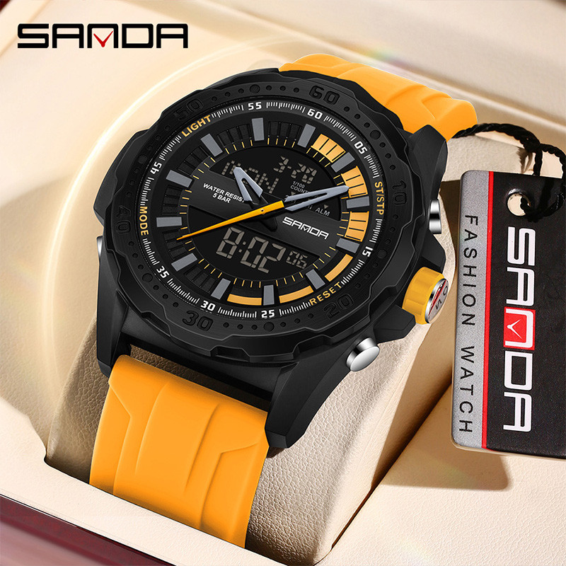 Sanda สีบล็อก Dial Gear Design Multi functional กลางแจ้งกันน้ํานาฬิกาผู้ชาย SD3373-3 ราคา ถูกที่สุด ดีลบีเคเค รูปภาพหลัก