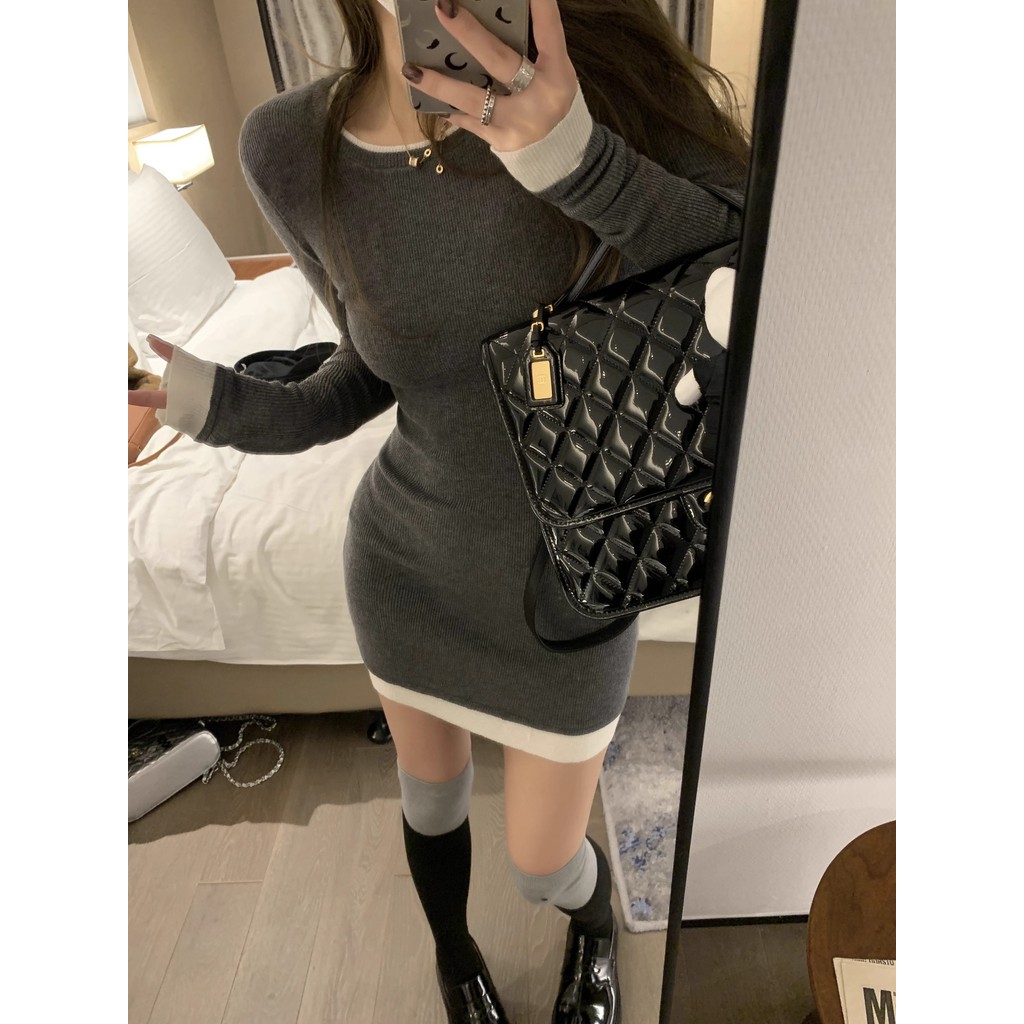 Gakki ชุดเดรสลำลองปลอมสองชิ้นผู้หญิง กระโปรงสั้นผู้หญิง ทรงเข้ารูป พร้อมส่ง 29088#