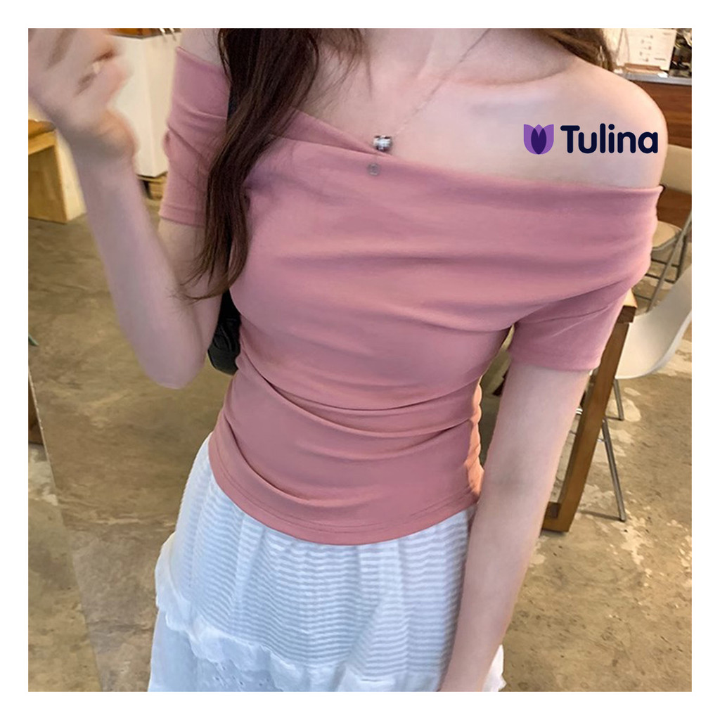 เสื้อยืดแขนสั้นสำหรับผู้หญิง ผ้ายืดหยุ่น ดีไซน์เรียบหรู