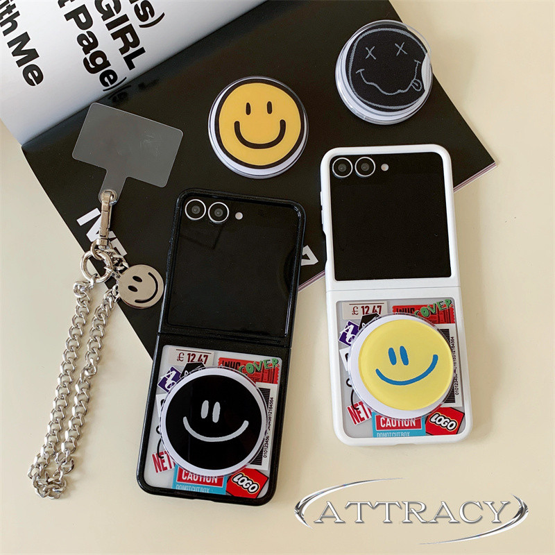 น่ารักหน้ายิ้มวงเล็บแม่เหล็กสร้อยข้อมือเคสโทรศัพท์สําหรับ Samsung Galaxy Z Flip 5 6 Z Flip6 ZFlip 6 