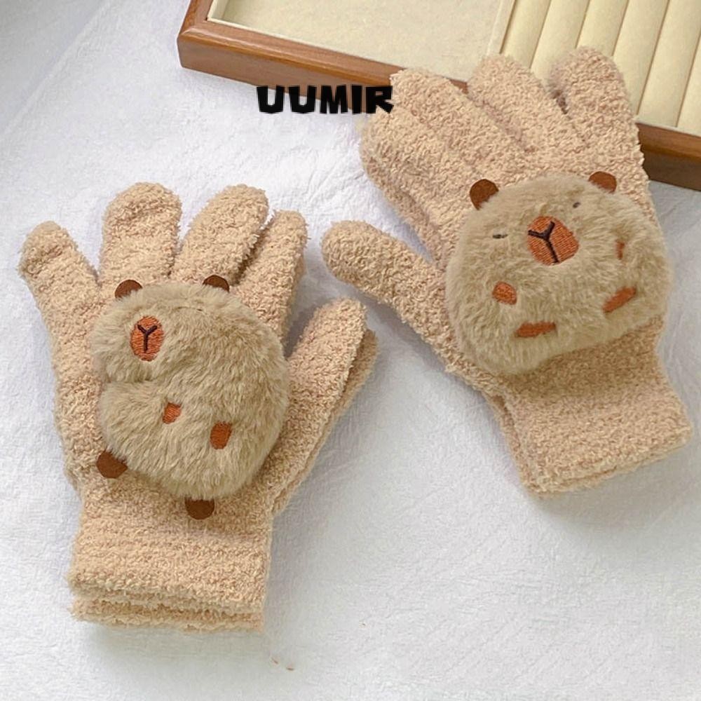 Uumir ถุงมือกํามะหยี่ปะการัง, ถุงมือผ้ากํามะหยี่ Capybara Capybara, น่ารักอุ่นฤดูหนาวกันลมถุงมือน่ารักผู้หญิง