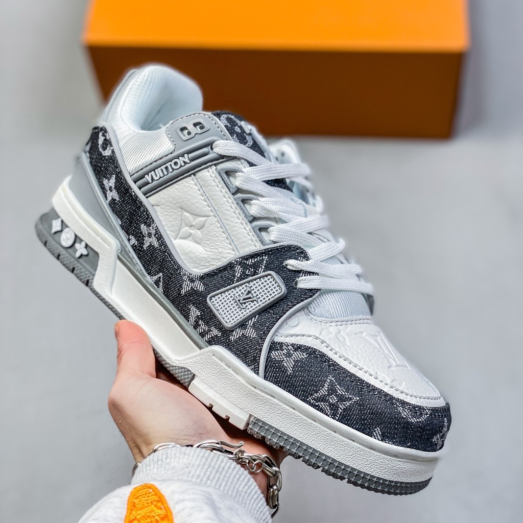 รองเท้าผ้าใบสำหรับผู้ชาย Lv TRAINER Maxi LOW Retro Casual Culture personality Sail