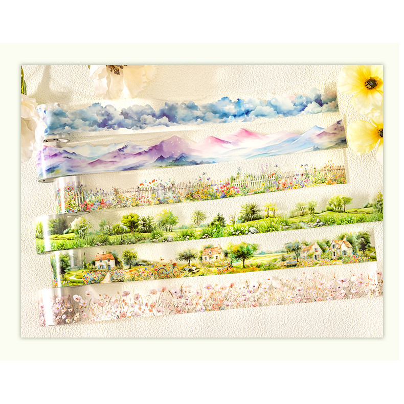 Jianwu 40 มม.* 200 ซม.สวนไม้ Series Vintage ดอกไม้ภูมิทัศน์ PET เทป Creative DIY Journal Collage เครื่องเขียน
