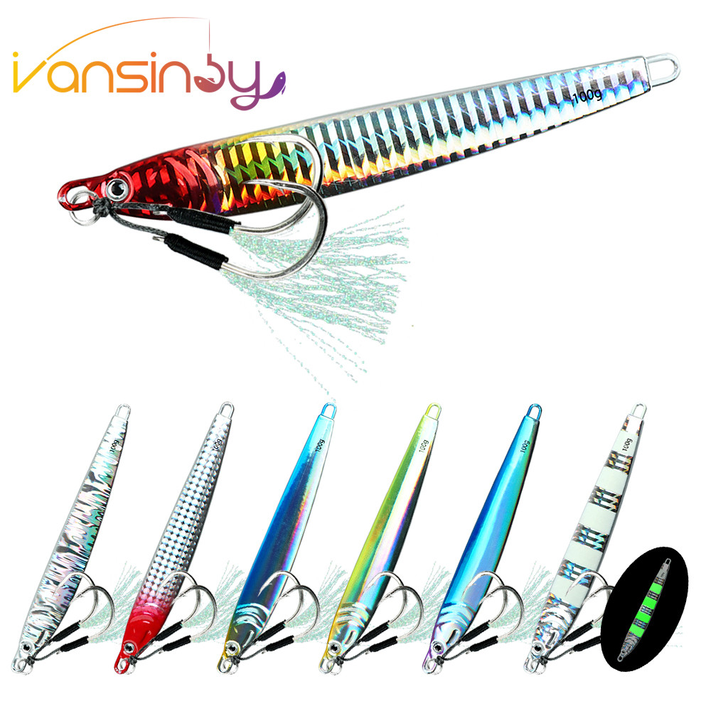 Fishing Jig Lure 40g/60g/80g/100g เหยื่อตกปลาทะเลลึก Slow Jigging เหยื่อปลอมพร้อมตะขอปลาคู่ช้า Clamp