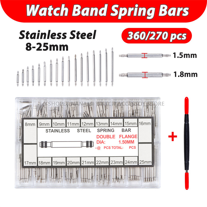 270/360ชิ้นสแตนเลสนาฬิกาวงฤดูใบไม้ผลิบาร์ก้าน8มิลลิเมตร-25มิลลิเมตรเส้นผ่าศูนย์กลาง1.5มิลลิเมตร/1.8มิลลิเมตรนาฬิกาซ่อมสายลิงค์ หมุด เครื่องมือสําหรับช่างซ่อมนาฬิกานาฬิกาอุปกร