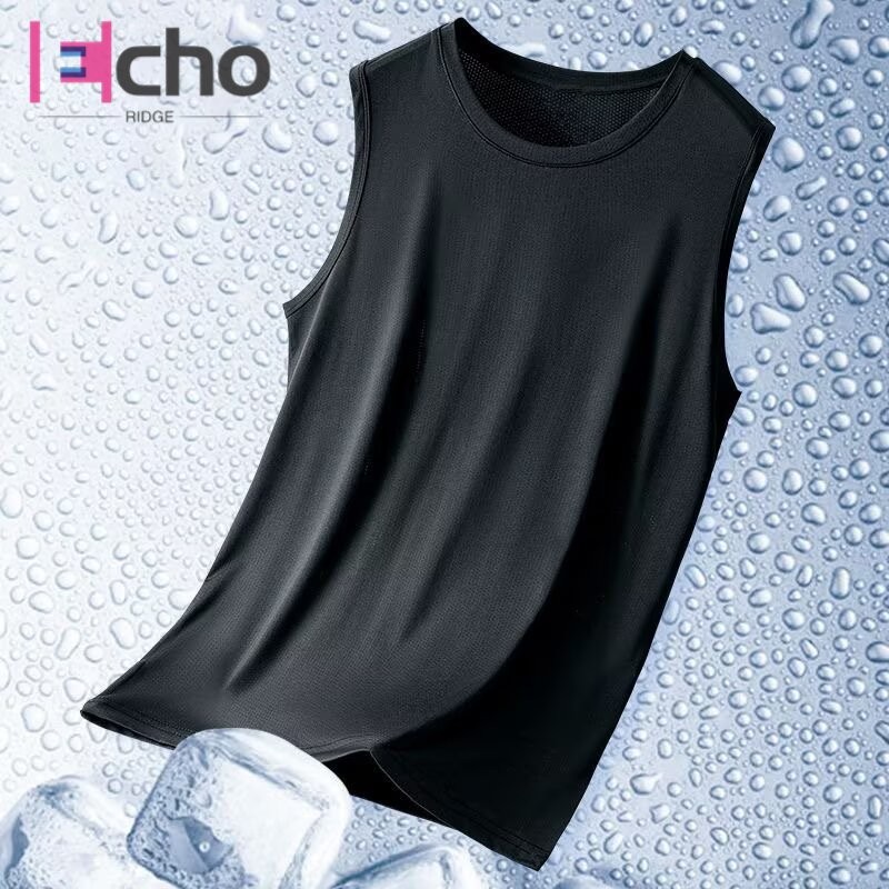 Echo Ridge เสื้อกั๊กชาย ผ้าไหมน้ำแข็งฤดูร้อน แห้งเร็ว ระบายอากาศได้ดี เสื้อยืดกีฬา หลวม แขนกุด