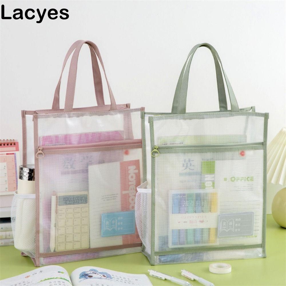 LACYES กระเป๋าซิป, ถุงเก็บแฟ้ม A4 หลายชั้นกันน้ํา, ใสที่ใช้งานได้จริงพร้อมที่จับหนา Art Portfolio Case ที่ใส่ไฟล์