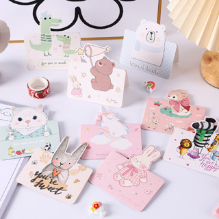 การ์ดอวยพรการ์ตูนสัตว์พรดอกกุหลาบการ์ดขนาดเล็กวาดด้วยมือ