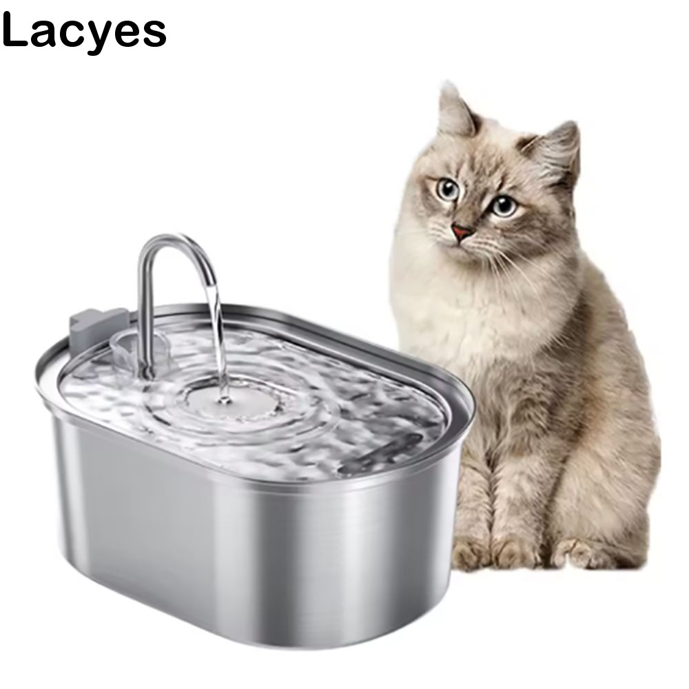 LACYES ตู้กดน้ําสัตว์เลี้ยง, สแตนเลส 3.2L Smart Cat Water Fountain, ทําความสะอาดง่ายรูปไข่ขนาดใหญ่คว