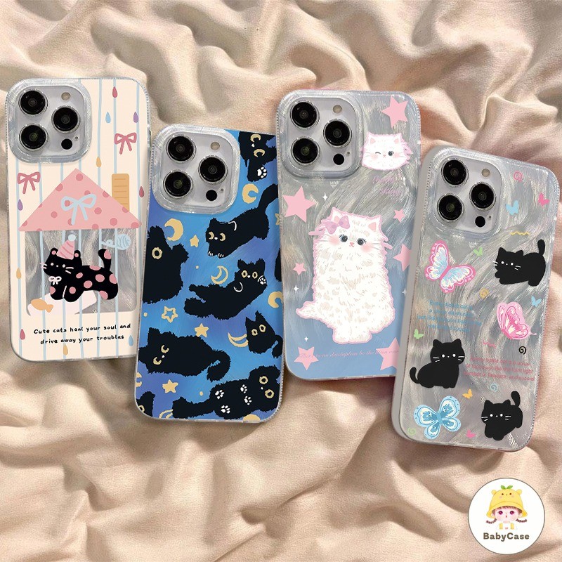 เคส OPPO A38 A7 A17 A12 A5s A58 A15 Reno 11 5 6 10 8T A3s A31 A5 A9 A98 A57 A31 A77 กำไลแมวดำตลกตลกน่ารัก