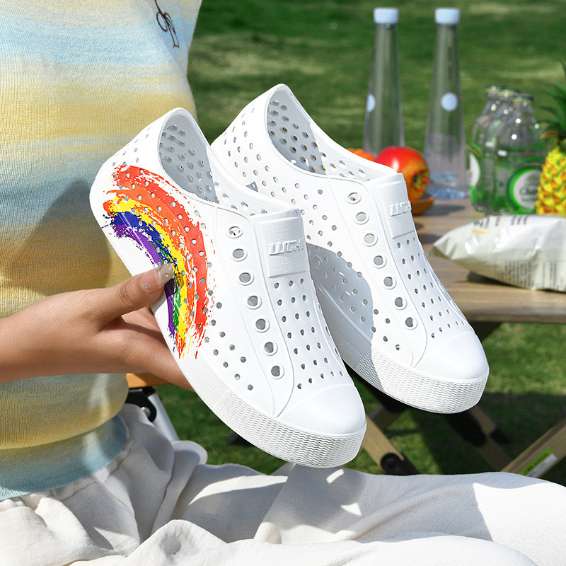 Influencer สไตล์เดียวกัน Graffiti คู่รองเท้าฤดูร้อน Breathable Hollow รองเท้าแตะ Beach Wading รองเท้า Anti - รูปที่ 5