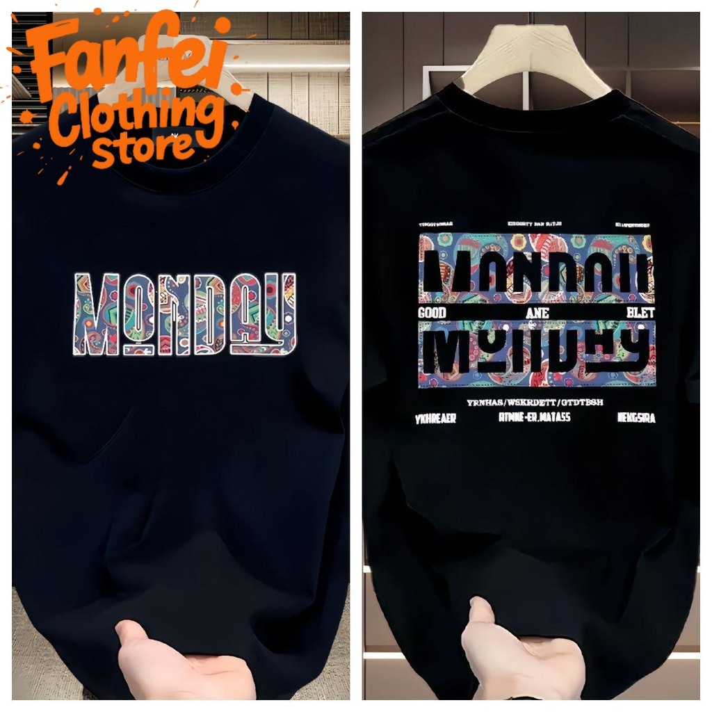 (จัดส่งตลอด 24 ชั่วโมง)Fanfei เสื้อยืดคอกลม ใส่ได้ทั้งผู้ชาย-ผู้หญิง เสื้อยืด ลายแฟชั่น มีให้เลือก 2 สี ดำ-ขาว