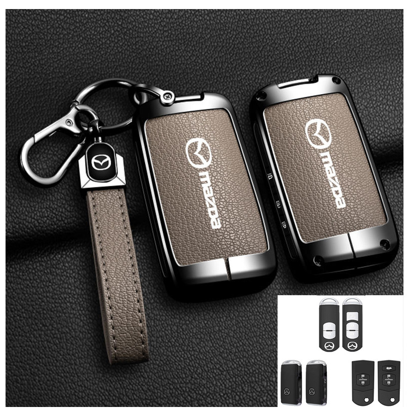 โลหะผสม ฝาครอบกุญแจรถหนัง Mazda2 3 CX5 CX30 RX8 CX3 CX7  Mazda5 6 CX9 BT50 MX5 ปลอกกุญแจรถ ฝาครอบกุญแจ โลหะผสมสังกะสี เคสป้องกันสมาร์ทคีย์ เคสกุญแจรถยนต์ พวงกุญแจรถยนต์ พวงกุญแจ อุปกรณ์เสริมรถยนต์