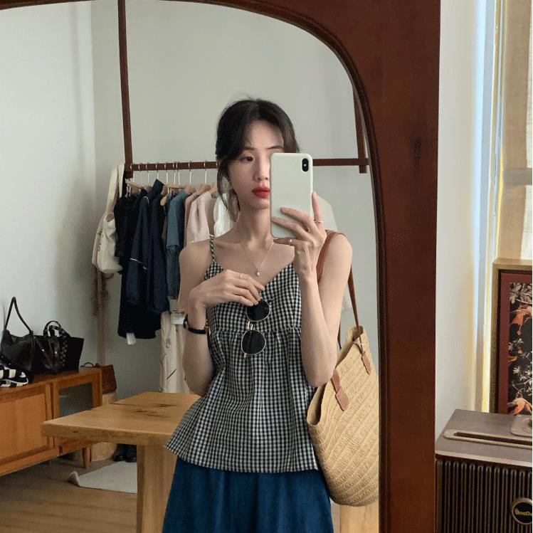 [Grojoy] (คลังสินค้าพร้อม) เสื้อชั้นในสตรีลายสก๊อตย้อนยุคผู้หญิง 2025 ดีไซน์แขนกุดสไตล์ใหม่สไตล์เผ็ดหวานด้านบน GR1387 # - รูปที่ 7