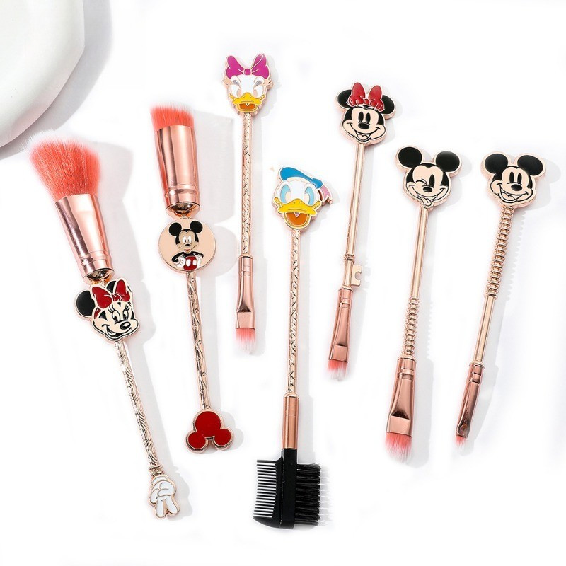 7 ชิ้น Disney Mickey Mouse และ Donald Duck ชุดแปรงแต่งหน้าสร้างสรรค์สําหรับผู้หญิงสาวน่ารักเครื่องมือแต่งหน้า Birhtday ครบรอบของขวัญ