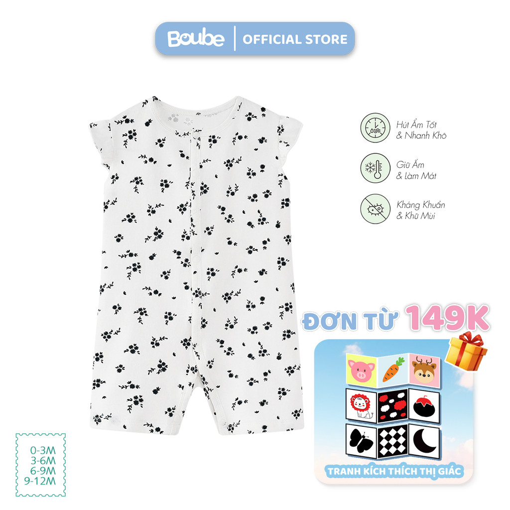 บอดี้สูท ติดกระดุมตรง บอดี้สูทลายดอกเด็กแรกเกิด เด็กผู้หญิง โบube ผ้าคอตตอนออร์แกนิก