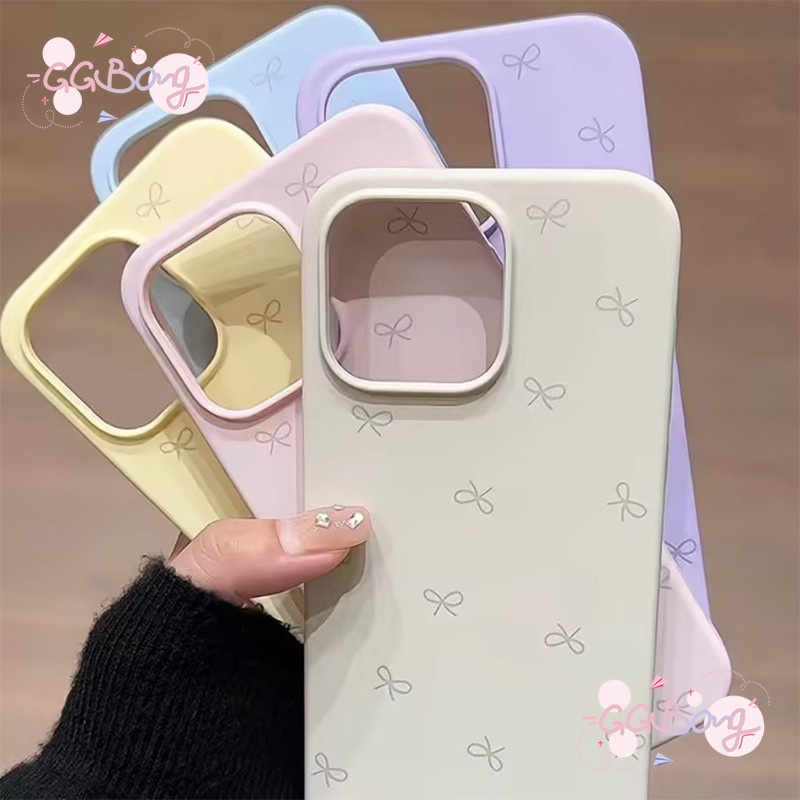 เคสไอโฟน สำหรับ IPhone 16 7Plus 12 11 13 15 14 Pro Max XR XS X 7Plus 8Plus Max ฝาครอบหนังปมโบว์เล็กน่ารักง่ายๆ - รูปที่ 5