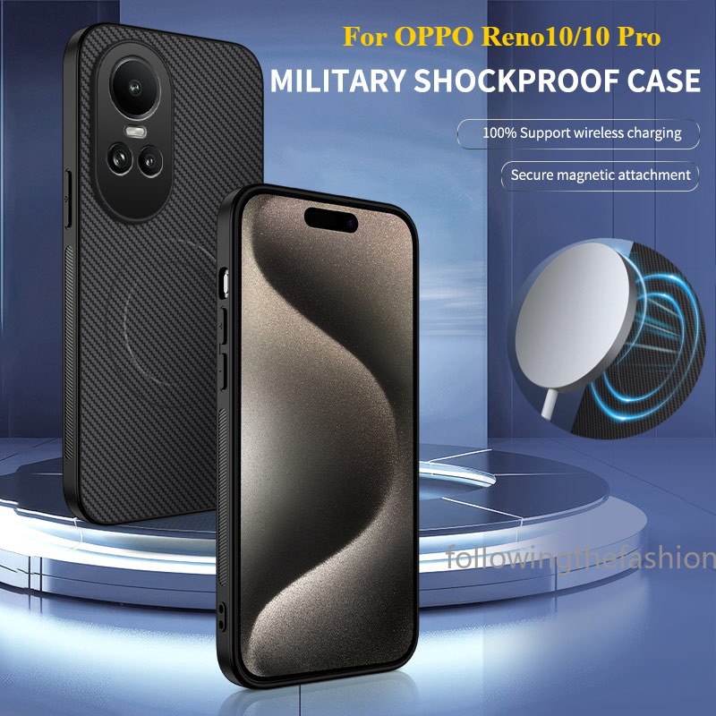 รูปแบบคาร์บอนไฟเบอร์ปลอกสําหรับ Oppo reno 10 5G Oppo Reno10 reno 10 Pro 4G 5G PC Hard Case แม่เหล็กชาร์จไร้สายกรณีธุรกิจเคสโทรศัพท์ฝาหลัง