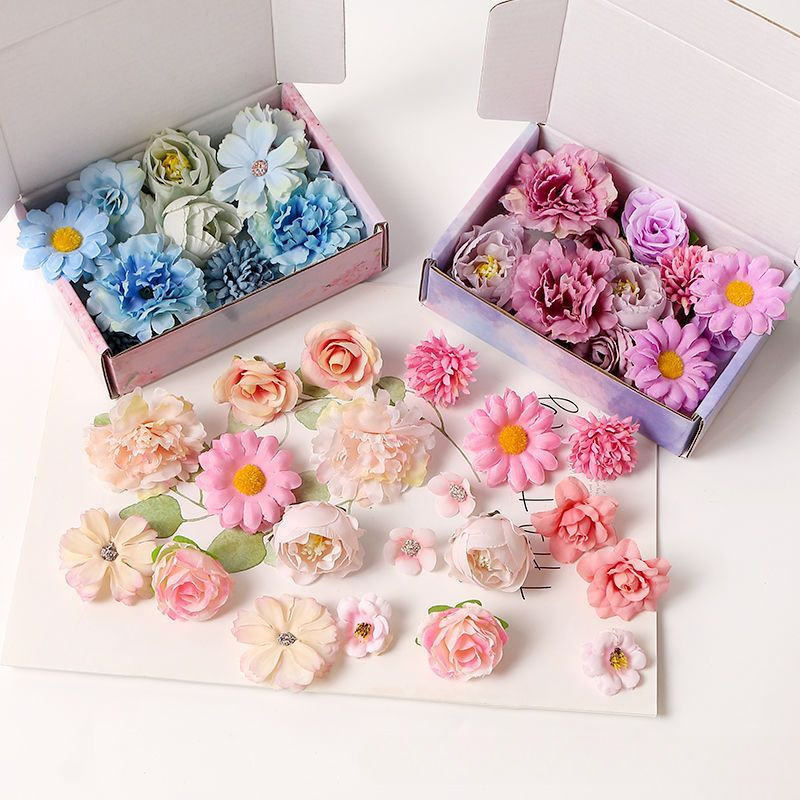 ชุดหัวดอกไม้ประดิษฐ์ 20 ดอก (โบตั๋น+กุหลาบ+ฮอร์เทนเซียสีฟ้า) สำหรับแต่งงาน แต่งบ้าน งานDIY เก็บได้นานไม่ซีดจาง