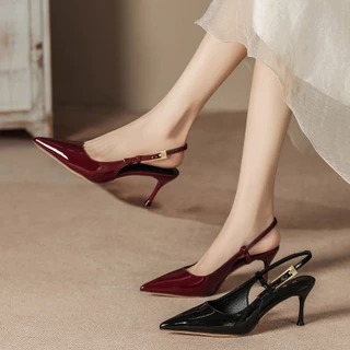 รองเท้าส้นสูงผู้หญิง Stiletto Heel Pointed Toe รองเท้าแตะสายรัดแบน