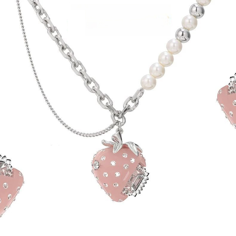 [miaom] Berry Clever Series ครีมสตรอเบอร์รี่สร้อยคอมุก Niche Design Sweet Girly Temperament High-End All-Match Clavicle Chain