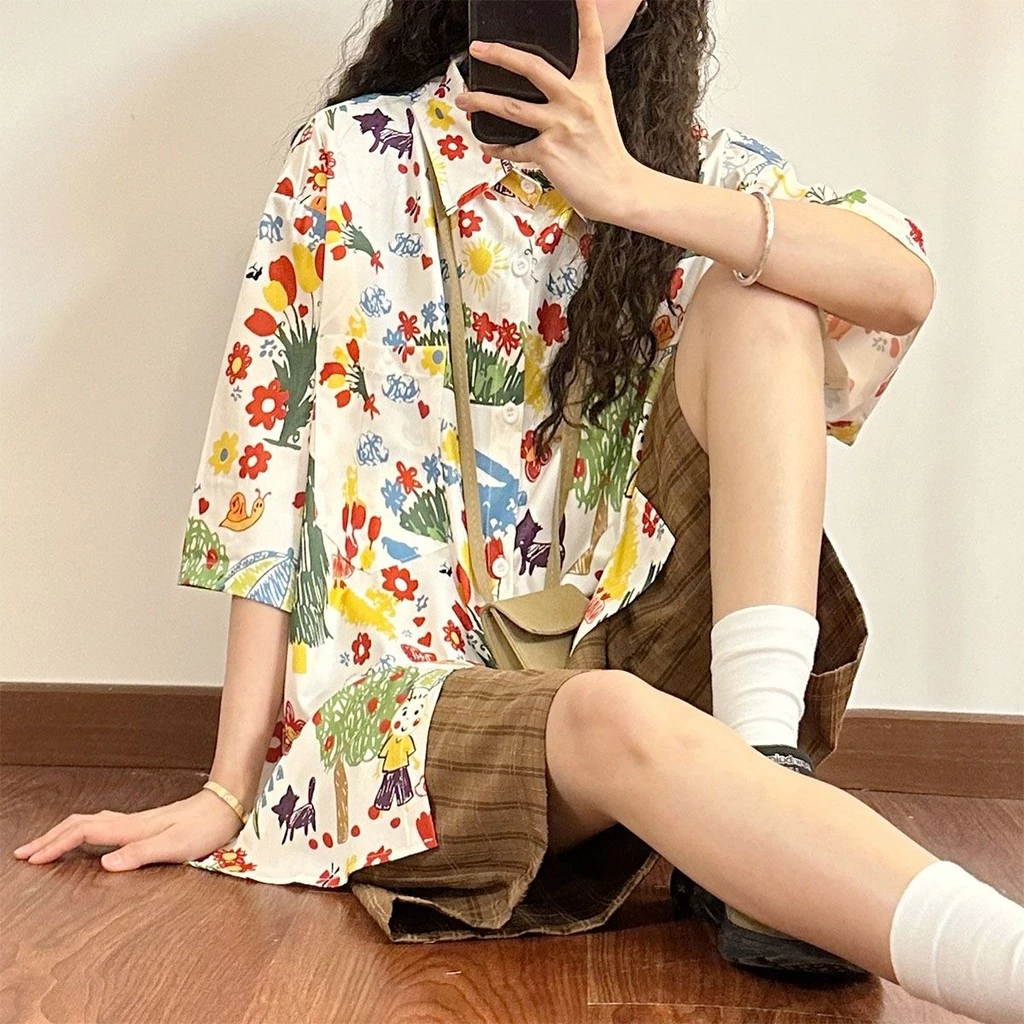 เสื้อลายดอกไม้แขนสั้นผู้หญิง ไซส์ L-2XL สไตล์เกาหลี thumbnail 3