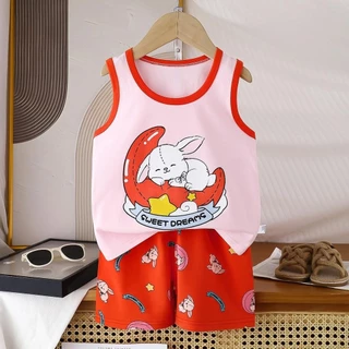 [ชุดเช็ทเสื้อกล้ามเด็ก] เสื้อกล้าม+กางเกงขาสั้น Size73-130 3เดือน-6ปี ผ้าCotton ใส่สบาย ผ้านิ่ม ระบายอากาศ