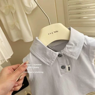 พร้อมส่งจากไทย ชุดเซ็ตกระโปรงมีซับในเอวยางยืด เสื้อโปโลโทนฟ้า-เทา อ่อน สไตล์เด็กๆญี่ปุ่นค่ะ SGA51