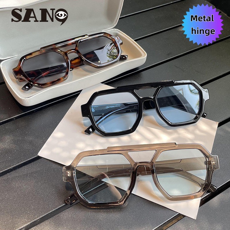 สินค้าพร้อมCOD (San9)Y2KFashion Double Beam Retro Polygon Bud Color แว่นกันแดดผู้หญิง