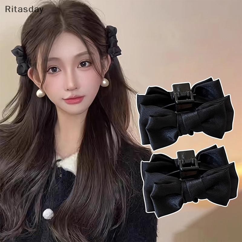 Ritasday 2 ชิ้นสีดําโบว์ผมขนาดเล็ก Claw ผู้หญิงสาวผมคว้าคลิปคลิปด้านข้างหน้าผาก Bangs จัดแต่งทรงผมคลิปหวาน Headdress ใหม่
