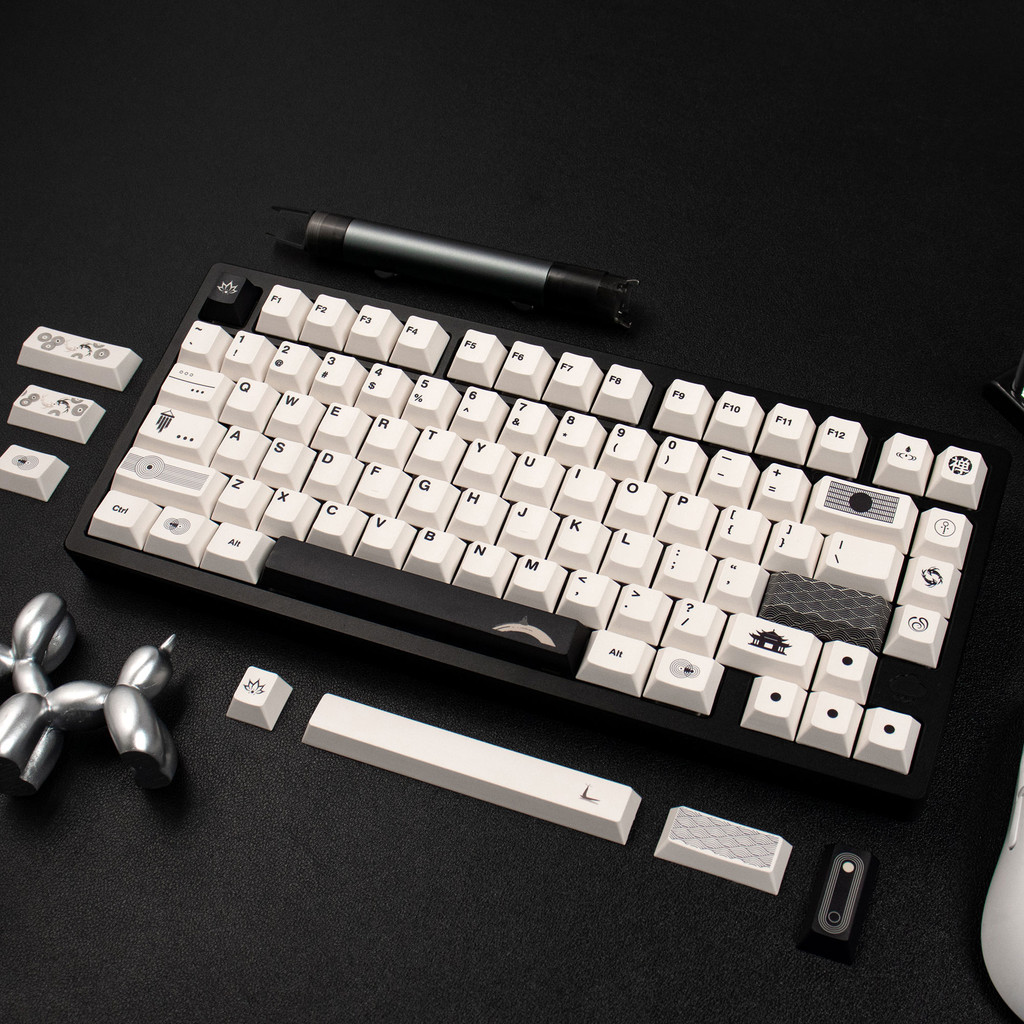 Temple keycaps PBT Cherry Profile 148 คีย์สีเทา / สีขาวออฟไวท์ / ชุดปุ่มกดสีทรายสําหรับแป้นพิมพ์เครื่องกลอลิซ