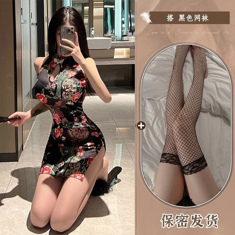 ปรับปรุง Retro พิมพ์ Slit เซ็กซี่แขนกุด Slit Cheongsam ไนท์คลับ Skinny Temptation ชุด Nightdress ผู้หญิง - รูปที่ 5