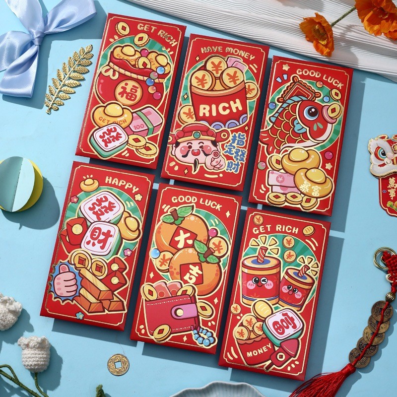 2025 ซองอังเปา ซองแดงการ์ตูนสามมิติ ซองตรุษจีน CNY Red Packet 6 ชิ้น 1 ชุด ปีใหม่