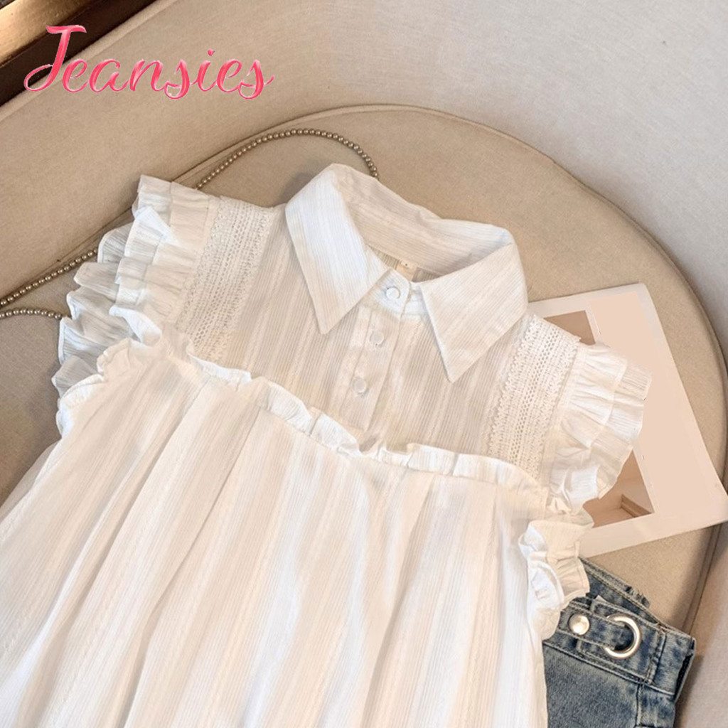 เสื้อเชิ้ตแขนสั้นโปโลสีขาว ดีไซน์น่ารัก ลดอายุ