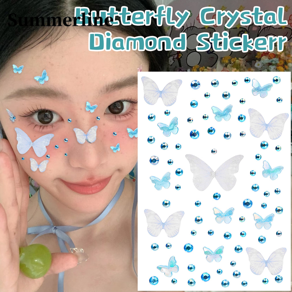 ใหม่ผ้าตาข่ายผีเสื้อ Rhinestones Face แต่งหน้าคริสตัลสติกเกอร์ - Stage Performance Glitters เพชร Self-Adhesive ชั่วคราว Tattoo สติกเกอร์